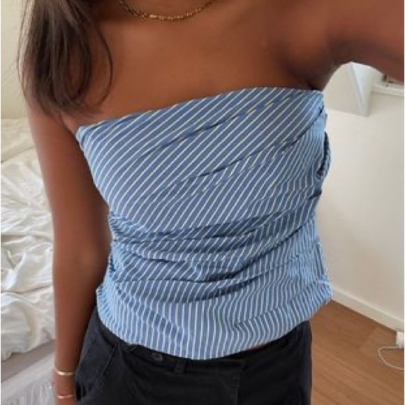 ZARA Blue and White Striped tube top - strapless size small. - Picture 9 of 9